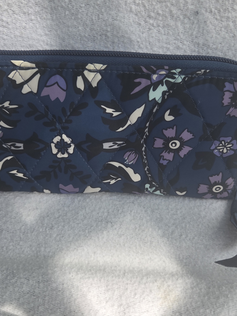Vera Bradley Quilted Floral Zip Wallet in Navy and Purple